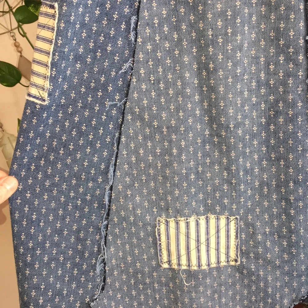 Upcycled patched fringed and frayed denim duster jean jacket - Picture 12 of 16